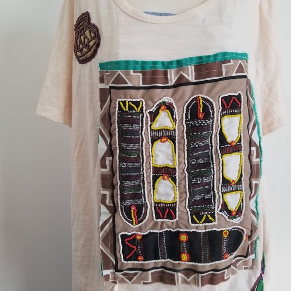 Terra & Sky Beaded Embroidery Hand-Stitched Textile Blouse - Picture 1 of 8